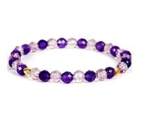Natural Amethyst & Clear Quartz 8mm Faceted Cut Beads Gemstone Stretch Bracelet Round Shape Stone Multi Color 7 Inch Wristband For Unisex Healing Meditation Prosperity Gift & Luck |L_STBC_00467_6.5