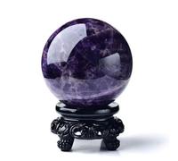 Natural Amethyst Crystal Ball Healing Crystals Sphere with Wooden Stand for FengShui, Meditation, Divination, Witchcraft, Home Decoration(5.5")