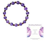Natural Amethyst Crystal Bracelet for Women with Meaning Card, Anxiety Bracelet With Energy Protection, 8mm Stretch Healing Beaded Bracelets for Daily Wear & Meditation, Good Luck Jewellery Gift