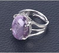 Natural Amethyst Crystal Ring Oval Big Ring Adjustable Women'S Open Ring Reiki Balance Stone Rings Ankle Finger Rings Eternity Ring For Women Girl Men