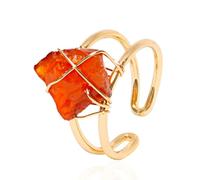 Natural Amethyst Crystal Ring Wire Wrapped Rough Stone Yellow Gold Tone Irregular Natural Stone Genuine Healing Crystal Ring Wire Wrapped Adjustable Ring Red