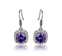 Natural Amethyst Drop Earrings Women's Real Solid 925 Jewelry Earrings New Square Drop Earring Wedding Birthday Gifts Made in China