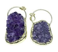 Natural Amethyst Druzy Pendant - Raw Crystal Geode Necklace with Gold Plated Setting, Healing Boho Jewelry