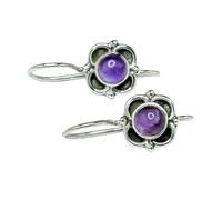 Natural Amethyst Gemstone Dangle Earring 20x10mm | Made in 925 Sterling Silver, Silver Plated |Round Shape Stone, Smooth Minimlist Style Dangle For Women & Girls |LK_RDG_00085