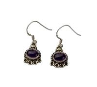 Natural Amethyst Gemstone Dangle Earring 25x10mm | Made in 925 Sterling Silver, Silver Plated |Oval Shape Stone, Smooth Minimlist Style Dangle For Women & Girls |LK_RDG_00074