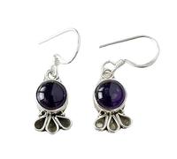 Natural Amethyst Gemstone Dangle Earring 25x10mm | Made in 925 Sterling Silver, Silver Plated |Round Shape Stone, Smooth Minimlist Style Dangle For Women & Girls |LK_RDG_00131