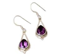 Natural Amethyst Gemstone Dangle Earring 3.5x1.5mm | Made in 925 Sterling Silver, Silver Plated |pear Shape Stone, Smooth Minimlist Style Dangle For Women & Girls |LK_RDG_00229