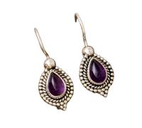 Natural Amethyst Gemstone Dangle Earring 3x1.5mm | Made in 925 Sterling Silver, Silver Plated |Pear Shape Stone, Smooth Minimlist Style Dangle For Women & Girls |LK_RDG_00179
