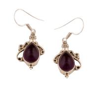 Natural Amethyst Gemstone Dangle Earring 3x1.5mm | Made in 925 Sterling Silver, Silver Plated |Pear Shape Stone, Smooth Minimlist Style Dangle For Women & Girls |LK_RDG_00204