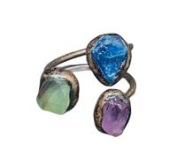Natural Amethyst Green Jade Statement Ring for Women Big Rings Adjustable Open Size Gemstone Dainty Trendy Simple Party Wedding Band Thumb Rings Birthday Jewelry Gifts for Her