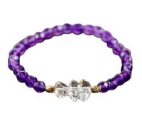 Natural Amethyst & Herkimer Diamond 6-7x10mm Faceted Cut Beads Gemstone Stretch Bracelet Round & Fancy Shape Stone Multi Color 7 Inch Wristband For Unisex Meditation Gift & Luck |L_STBC_00476_7