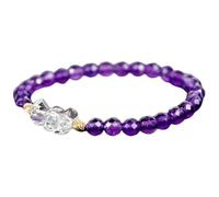 Natural Amethyst & Herkimer Diamond 6-9mm Faceted Cut Beads Gemstone Stretch Bracelet Round Shape Stone Multi Color 7 Inch Wristband For Unisex Healing Meditation Gift & Luck |L_STBC_00477_7.5