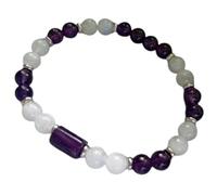 Natural Amethyst & Moonstone 6mm Smooth Cut Beads Gemstone Stretch Bracelet Round Shape Stone Multi Color 7 Inch Stretchable Wristband For Unisex Healing Meditation Gift & Luck |L_STBC_00488_7.5