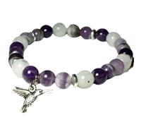 Natural Amethyst & Moonstone 8mm Smooth Cut Beads Gemstone Stretch Bracelet Round Shape Stone Multi Color 7 Inch Stretchable Wristband For Unisex Healing Meditation Gift & Luck |L_STBC_00490_8
