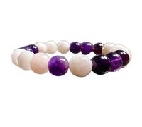 natural amethyst & moonstone gemstone 10mm|round shape smooth cut stone |7 inch|multicolor color stone |energy stretch bracelet | healing wristband | handmade jewelry | LK_WOSB_00157LK_WOSB_00157