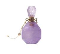 Natural Amethyst Perfume Essential Oil Necklace - Women's Crystal Pendant in Hollow Cinnabar Bottle(AmethystWideEdition)
