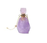 Natural Amethyst Perfume Essential Oil Necklace - Women's Crystal Pendant in Hollow Cinnabar Bottle(AmethystPlaid)