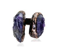 Natural Amethyst Quartz Jade Statement Ring for Women Big Rings Adjustable Open Size Gemstone Dainty Trendy Simple Party Wedding Band Thumb Rings Birthday Jewelry Gifts for Her, Metal, Amethyst