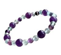Natural Amethyst & Rainbow Fluorite 6-8mm Smooth Cut Beads Gemstone Stretch Bracelet Round Shape Stone Multi Color 7 Inch Wristband For Unisex Healing Meditation Prosperity Gift & Luck |L_STBC_00496_8