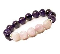 Natural Amethyst & Rose Quartz 10mm Smooth Cut Beads Gemstone Stretch Bracelet Round Shape Stone Multi Color 7 Inch Wristband For Unisex Healing Meditation Prosperity Gift & Luck |L_STBC_00497_6.5