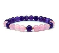 Natural Amethyst & Rose Quartz 8mm Smooth Cut Beads Gemstone Stretch Bracelet Round Shape Stone Multi Color 7 Inch Wristband For Unisex Healing Meditation Prosperity Gift & Luck |L_STBC_00500_7
