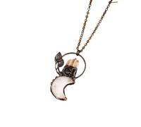 Natural Amethyst Rose Quartz Clear Quartz Moon Pendant Necklace - Raw Crystal Crescent Moon Jewelry for Women, Spiritual Healing Boho Necklace(WhiteCrystal)