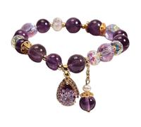 Natural Amethyst Water Drop Bracelet, 2023 New Purple Amethyst Bead Gemstone Stretchy Bracelet, Gemstone Bracelet for Women, Amethyst Cat's Eye Bracelets Anxiety Relief(Color:A)