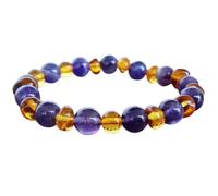 Natural Amethyst & Yellow Amber 6-8mm Smooth Cut Beads Gemstone Stretch Bracelet Round & Fancy Shape Stone Multi Color 7 Inch Wristband For Unisex Healing Meditation Gift & Luck |L_STBC_00441_7.5