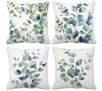 Natural And Fresh Cushion Covers 75cm x 75cm, 4 Pack Outdoor Cushions Waterproof Linen Sofa Pillows Leaf Pattern Design Double-Sided Printing Square Pillow Covers, Home Decor Gifts for Women y16-6H