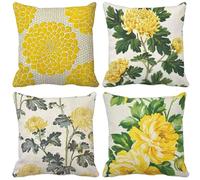 Natural And Fresh Cushion Covers 80 x 80 Set of 4, Outdoor Cushions Flower Sofa Pillows Covers, Square Waterproof Linen Decorative Pillows with Invisible Zipper, Garden Furniture Home Decor Gifts b4-K