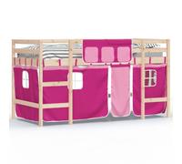 (natural and pink, 90 x 200cm) vidaXL Kids' Loft Bed with Curtains Children's Bunk Bed Frame Solid Wood Pine
