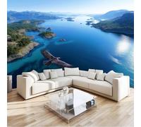 Natural Animal Soaring Eagle Island Landscape Wall Mural 200 x 140 cm Royal Blue, Large Non-Woven Photo Wallpaper for Living Room Bedroom & Office, Modern HD Feature Wall Art, Easy to Install Decor