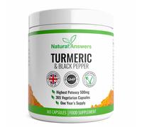 Natural Answers Turmeric Curcumin 365 Vegetarian Capsules, 500mg per Capsule, 1 Year Supply, UK Made, Black Pepper, One-A-Day, C-5060435203716