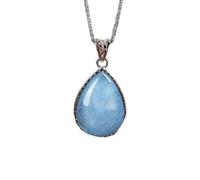 Natural Aquamarine Pendant Necklace, S925 Silver Inlaid Water Drop Pendant Necklace Blue Crystal Ice Aquamarine Necklace Female Clavicle Chain Women Perfect Jewelry Gift (Aquamarine)