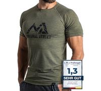 Natural Athlet Men's Slim-Fit Olive Green M T-Shirt - Short Sleeve, Quick-Drying, Muscle Emphasising, Perfect Fit for Sports, Gym, Workout, Bodybuilding