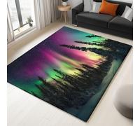 Natural Aurora Area Rug, 120 x 170 cm Washable Non-Shedding Carpet, Snow Forest Northern Lights Non Slip Shaggy Soft Rug, Durable Easy Care for Indoor Outdoor Bedroom Dining Room Living Room