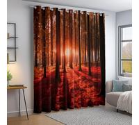 Natural Autumn Trees Design Eyelet Curtains W 46" x L 54" (2 Panels), Noise Reducing Thermal Drapes for Teen Room and Nursery, Red