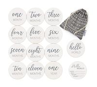 Natural Baby Milestone Discs - White Stain Wood Milestone Disc Set with Bag and Hello World Announcement Card - 13 Wooden Milestones Cards, Newborn Monthly First Year Picture Props, 1-12 Months