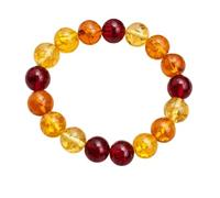 Natural Baltic Amber Bracelet 14mm Round Smooth Gemstone Beads Genuine Fossil Resin Handmade 7 Inch Stretch Jewelry Multicolor Organic Crystal with Natural Inclusions |LK_1B_00133