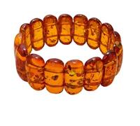 Natural Baltic Amber Bracelet 28x12mm Cushion Smooth Gemstone Beads Genuine Fossil Resin Handmade 7 Inch Stretch Jewelry Organic Crystal with Natural Inclusions |LK_1B_00132