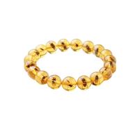 Natural Baltic Amber Gemstone Bracelet 12mm Smooth Round Beads 7 Inch Stretch Elastic Handmade Lightweight Fossil Resin Jewelry with Distinctive Natural Preserved Inclusions |LK_1B_00151
