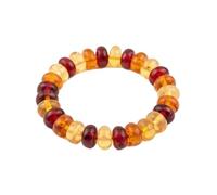 Natural Baltic Amber Gemstone Bracelet 14mm Smooth Rondelle Beads 7 Inch Stretch Elastic Handmade Lightweight Multicolor Fossil Resin Jewelry with Natural Organic Inclusions |LK_1B_00157