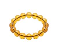 Natural Baltic Amber Gemstone Bracelet 14mm Smooth Round Beads 7 Inch Stretch Elastic Handmade Lightweight Fossil Resin Jewelry with Distinctive Natural Inclusions |LK_1B_00154