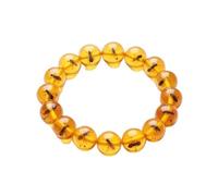 Natural Baltic Amber Gemstone Bracelet 16mm Smooth Round Beads 7 Inch Stretch Elastic Handmade Lightweight Fossil Resin Jewelry with Distinctive Natural Preserved Inclusions |LK_1B_00150