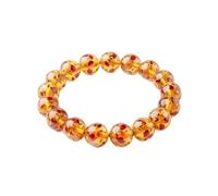 Natural Baltic Amber Gemstone Bracelet 16mm Smooth Round Beads 7 Inch Stretch Elastic Handmade Lightweight Honey Golden Fossil Resin Jewelry with Natural Reflective Inclusions |LK_1B_00158