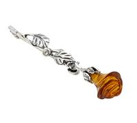 NATURAL BALTIC AMBER STERLING SILVER 925 BROOCH PIN ROSE Hand Craved Gemstone Amber Jewellery For Woman