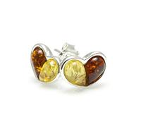 NATURAL BALTIC AMBER STERLING SILVER 925 Small Heart Earrings Stud Multicolour NATURAL Gemstone Amber Jewellery For Woman