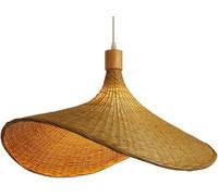 Natural Bamboo Art Weaving Pendant Ceiling Light with Wicker Lampshade, Lantern- Rattan Chandelier Japanese Straw Hat Lamp Design(60cm)