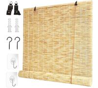 Natural Bamboo Blinds 60 90 100 120 145 160 182cm Wide Curtain Roller Blind Sunshade Bamboo Roll Up Anti-UV Outdoor Roller Blinds Roman Shades Lifting Shutters for Windows Door Curtain Kitchen Patio
