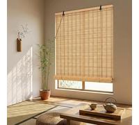 Natural Bamboo Blinds With Lift 75% Light Filtering Bamboo Roller Shades For Home Office, Breathable Privacy Roman Shade, Inside Outside Mount Retro Wooden Blinds(Carbonized,W100xH120cm)